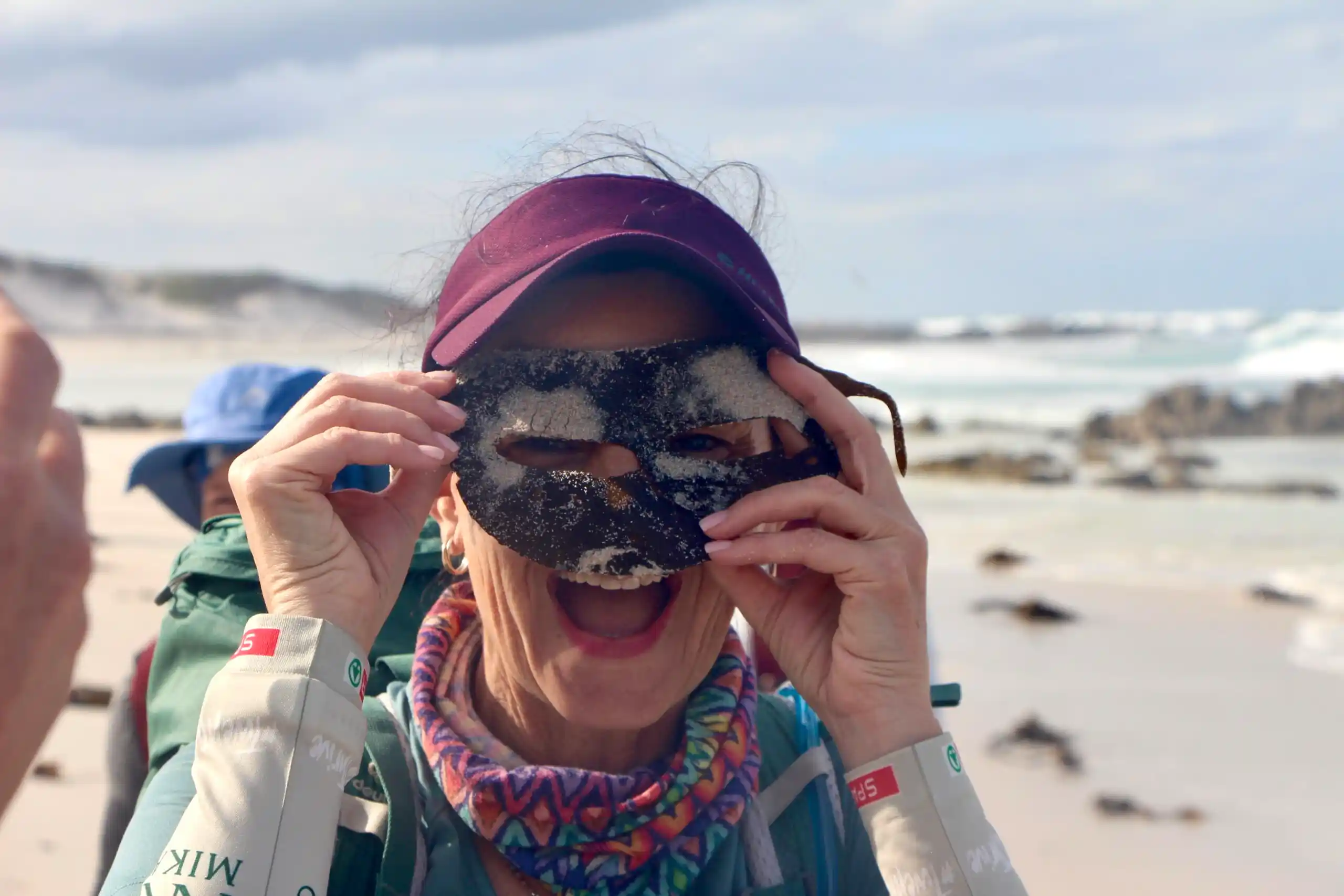 Trail hikers with natural coastal clay face masks