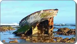 Rugged coast near Bantamsklip with shipwreck remains